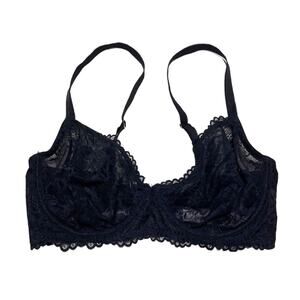 Savage X Fenty Floral Lace Unlined Bra Black Caviar Size 34DD